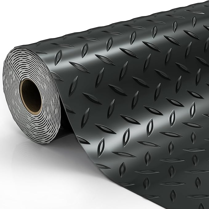 8.2x21 FT Garage Floor Mat, 2.8mm Thickened Diamond Plate PVC Garage Flooring Roll for Under Car Parking, Heavy Duty Garage Floor Protector 168SQFT for Garage, RV Trailer, Basement, Black