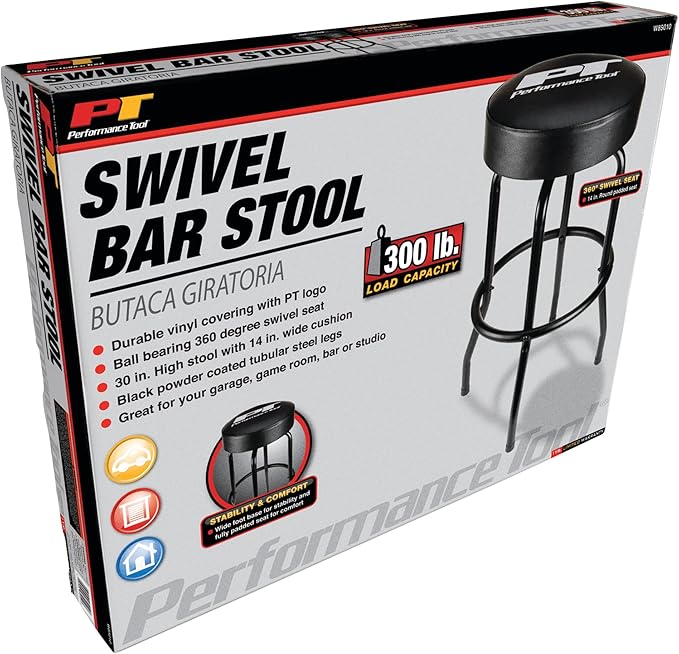 Performance Tool W85010 Swivel Seat Bar Stool for Mechanic Garages and Workshops, Black, 0.6x9.8x5.8-Inches