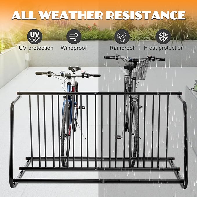 10-Bike Floor Bike Rack, 60” Dual-Sided Freestanding Steel Bike Stand for Garage, Schools & Events, Heavy-Duty Powder-Coated Storage Organizer, Easy Assembly
