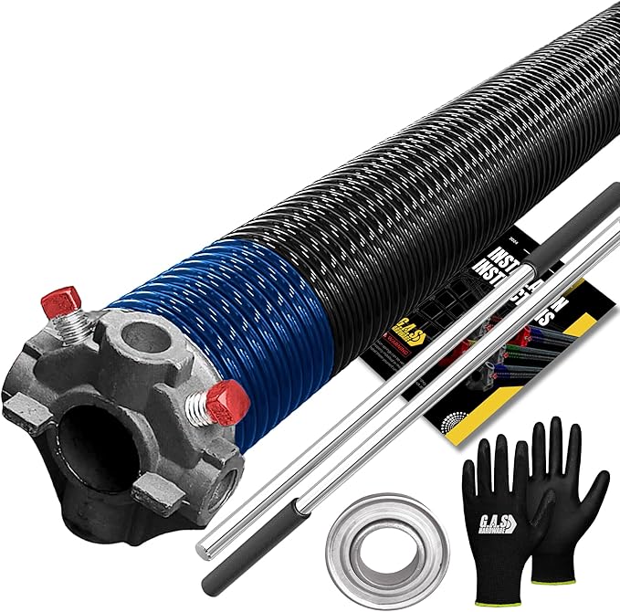 Garage Door Torsion Spring 283x2x37 Torsion Spring for Right Side of Garage Door with 1" Steel Bearing, Gloves, and Winding Bars Precision E-Coating 5-Year Warranty Minimum 30,000 Cycles (Black Cone)