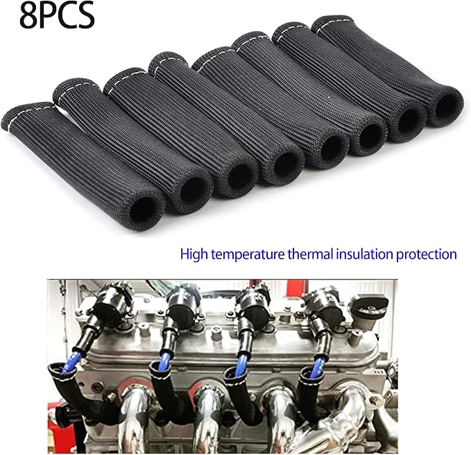Spark Plug Wire Boots Thermal Protection Insulator Sleeve, 1200 Degree Heat shield Cover Wrap 6 inch for Car Truck 8PCS(black)