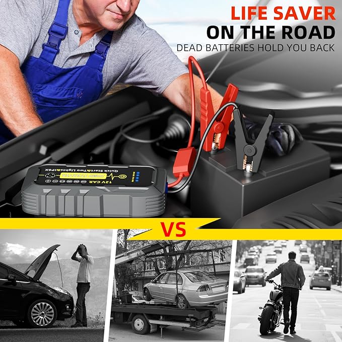 2025 Upgraded for A5 Car Jump Starter 3000A,Jump Starter Battery Pack for Up to 9.0L Gas and 7.0L Diesel Engines,12V Portable Jump Box with 4 Modes Flashlight and Jumper Cable-3year Limited