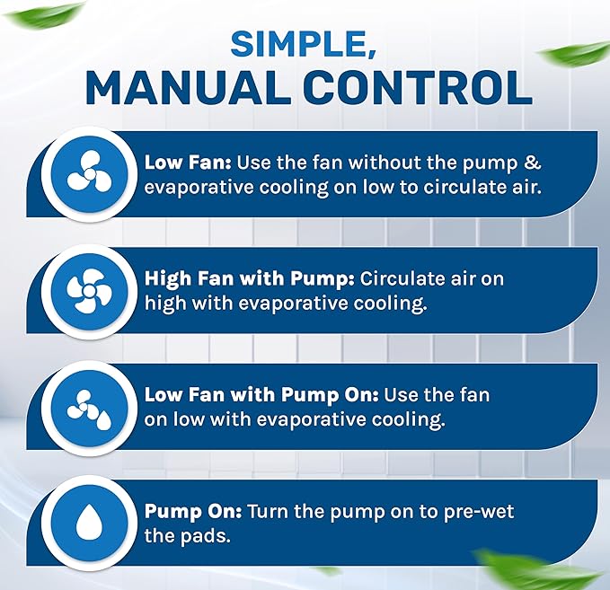 Portable Swamp Coolers - 1300 CFM MC18M Evaporative Air Cooler with 2-Speed Fan, 53.4 dB - 500 sq. ft. Coverage Evaporative Air Cooler Portable High Velocity Outdoor Cooling Fan by Hessaire - White