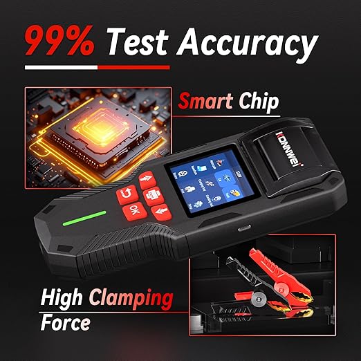KONNWEI Car Battery Tester with Printer, Automotive 12V 24V Battery Load Tester Cranking and Charging Test 10-2000CCA Battery Analyzer Alternator Tester for Car Truck Motorcycle (Paper Included)
