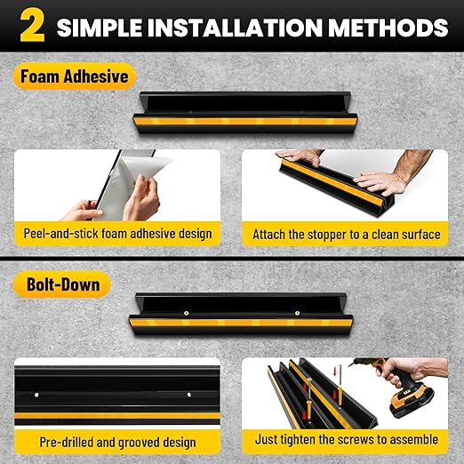 ROBLOCK 18" Parking Stopper for Garage, Car Stopper for Garage Precision Stopping, Heavy Duty Parking Block with Reflective Strips, Suitable for Car, SUV, Easy Install, 2 Packs