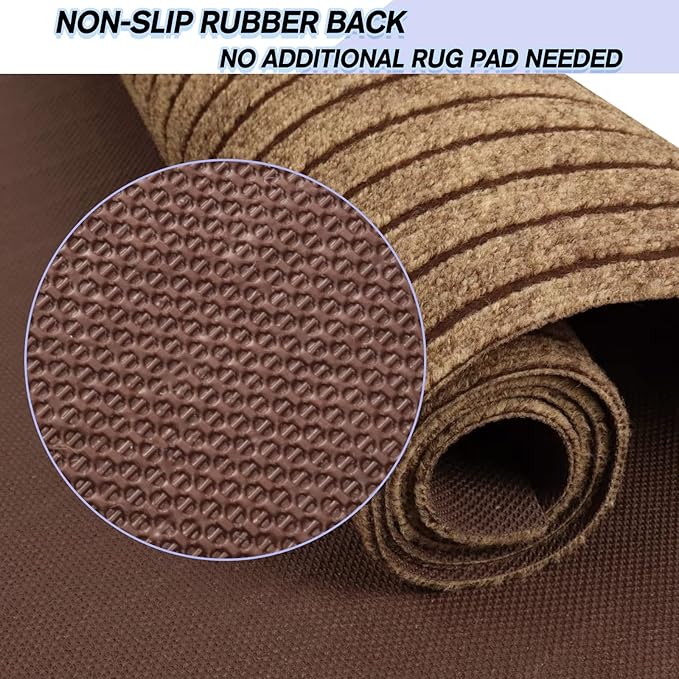 Custom Size Backed Non-Slip Area Rugs Runner, Easy Clean, Waterproof Runner Rugs for Hallway Entryway, Kitchen, Laundry, 3FT x 76FT, Brown Stripe