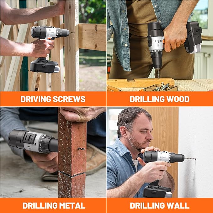 Litheli 20V Cordless Drill Driver Set, Electric Power Drill with 2 Variable Speed Settings, 1/2 Inch Keyless Chuck, 21+1 Clutch Settings with Maximum Torque of 443 In-lbs (Charger not Included)