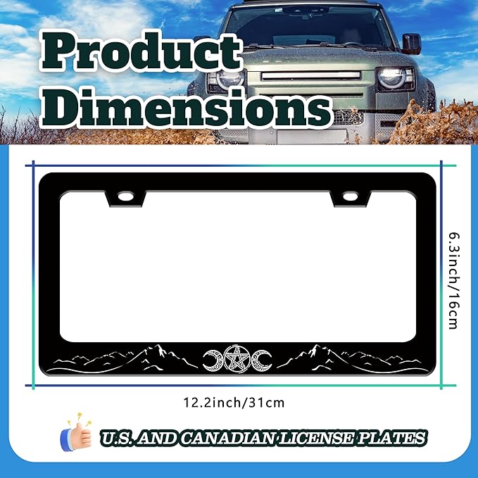 Triple Goddess License Plate Frame Mountains Moon License Plate Holder for Front or Rear Car Tags Reusable Durable Stainless Steel Car Funny Decoration with Screws 6.3 X 12.2 Inch for Men Women