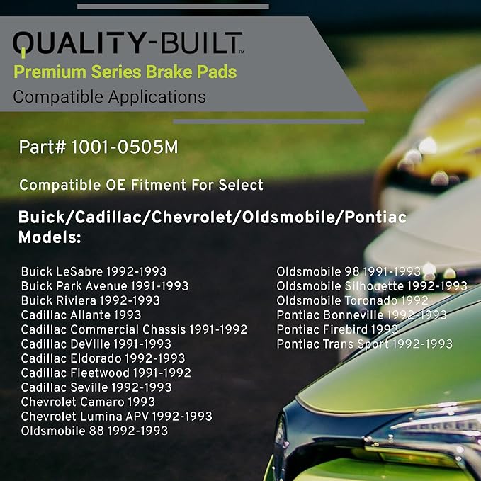 Premium Semi-Metallic Front Brake Pads (1001-0505M) Compatible with 1991-1993 Buick/Cadillac/Chevrolet/Oldsmobile/Pontiac (Allante/Bonneville/Camaro/DeVille/Eldorado/Firebird/Fleetwood)