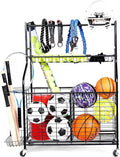 Sports Equipment Organizer - 29.6" W x 42.7" H - Rolling Garage Ball Storage Rack - Golf Bag Storage Stand & Other Sports Equipment & Toys - Indoor/Outdoor Stand - Removable Basket