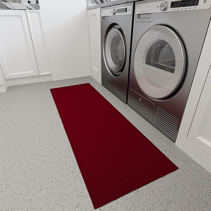 Ottomanson Hallway Runner Rug 20" x 59" Non Slip Solid Area Rugs Easy to Clean Laundry Rug Runner Durable & Pet Friendly Floor Carpet Runners for Hallways Entryway Living Room Kitchen, Red