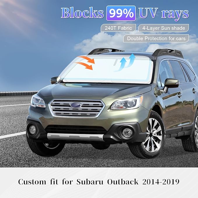 Sun Shade Sunshade for Subaru Outback Windshield Cover, 4-Layer Front Window Shade Custom fit Outback 2014-2019 SUV, Base,Premium,Limited,Touring Sun Visor 240T Shade Blocks UV Rays Car Accessories