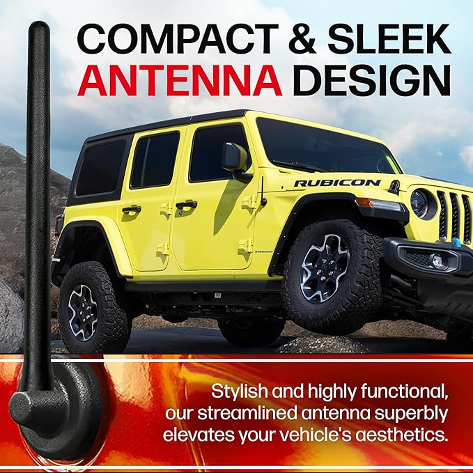 AntennaMastsRus Short Rubber Antenna for Jeep Wrangler JK/JL Gladiator (2007-2024), USA Stainless Steel Threading, The Original 6 3/4" Truck Accessory, Car Wash Proof, Internal Copper Coil