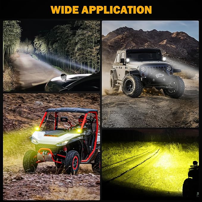 Auxbeam XP-Ultra Series 3 Inch LED Pod with DRL & Turn Signal 84W 9600LM Spot Flood Combo Ditch Lights Offroad Driving Amber Fog Light Bar with Black & Yellow Light Covers, Pair