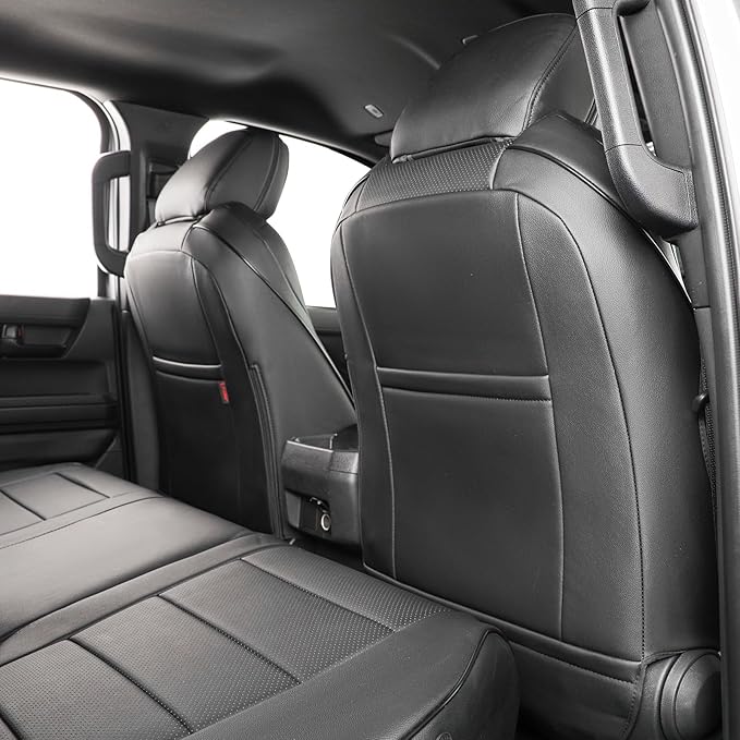 EKR Tacoma Back Seat Covers Custom for Select Toyota Tacoma (Hybrid) 2024 2025 Double cab TRD Sport,TRD Off-Road,Limited,Trailhunter- Second Row Only,Leather (Black)