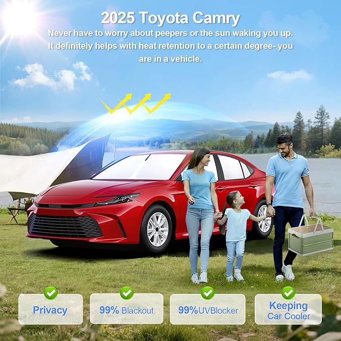 8pcs Car Window Shades for Toyota Camry 2025 Accessories,Windshield Side Rear Full Sunshade,Sun Visor UV Blocking, Privacy Protection and Blackout for Camping Outdoor