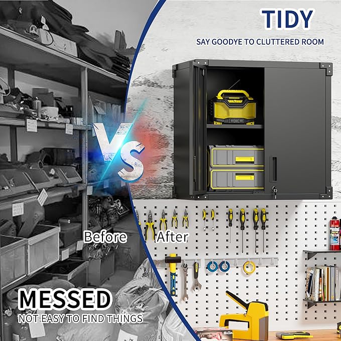 Garage Wall Cabinet,Metal Wall Cabinet with Doors and Adjustable Shelves,Steel Utility Wall Mounted Tool Cabinets for Home,Office,Kitchen,Warehouse