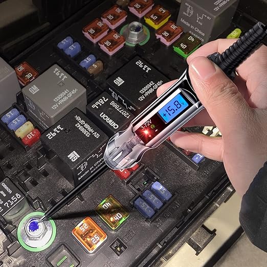 Heavy Duty 3-72V Backlit Digital LCD Circuit Tester, Automotive Test Light with 140 Inch Extended Wire and 2 Polarity Indicate LED Lights, Car Truck Low DC Voltage & Light Tester with Stainless Probe
