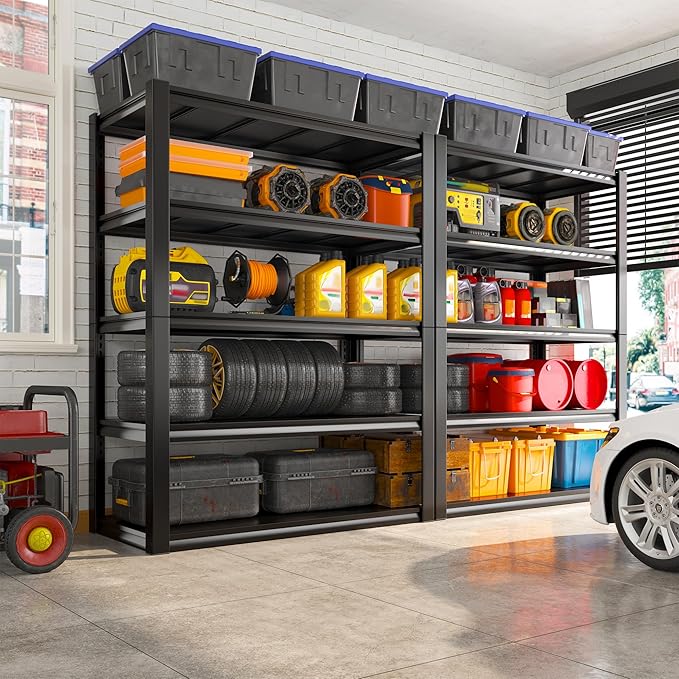 REIBII Garage Shelving Heavy Duty Storage Shelves, Extra Large Adjustable Storage Rack with 5 Tier Metal Shelving Unit, 2500LBS Loads Heavy Duty Shelf, Easy Assembly, 4 Pack