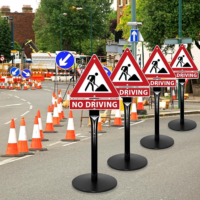 Parking Sign Post with Base - 20 Lbs Heavy Duty Parking Sign Stand for Hanging Traffic Construction Street Warning Notice, Movable Black Cast Iron Base Stand for Outdoor Use, 1 Pack