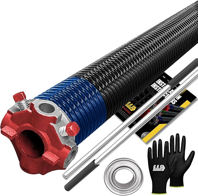 Garage Door Torsion Spring 283x2x37 Torsion Springs for Left Side of Garage Door with 1" Steel Bearing, Gloves, and Winding Bars Precision E-Coating 5-Year Warranty Minimum 30,000 Cycles (Red Cone)