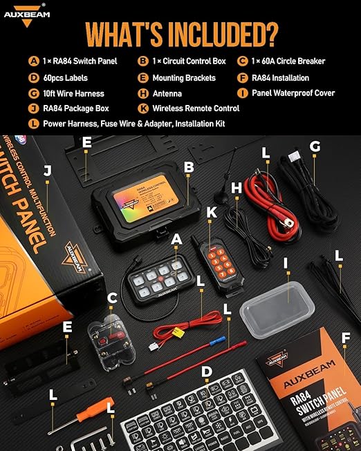 Auxbeam 8 Gang Switch Panel RC-800 RGB Wireless Remote Control Range Up to 165FT Multifunction Switch Pod 3 lighting modes with Backlit Off and Auto Dimmable for RV Offroad Waterproof 2 Years Warranty