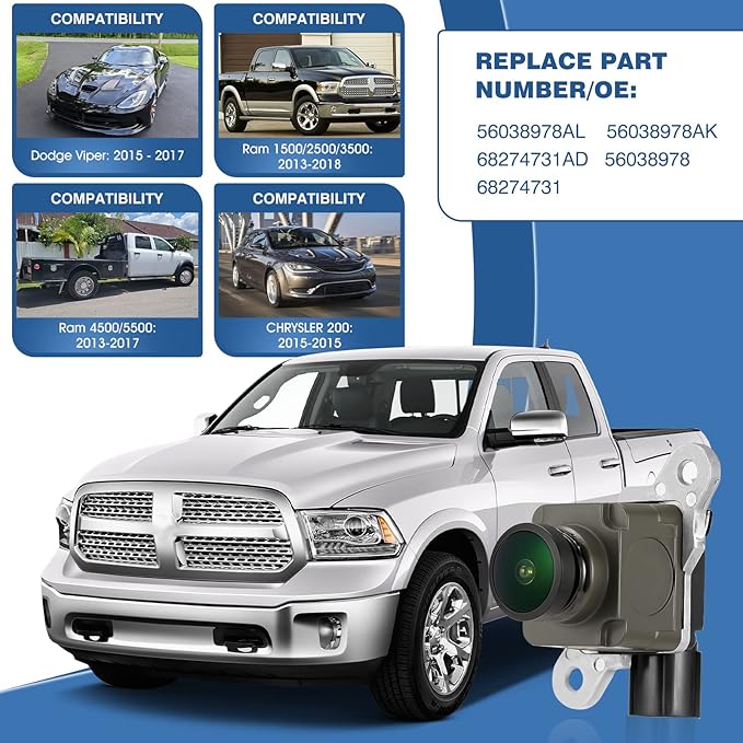Rear View Backup Camera Compatible with RAM 1500 2500 3500 2013-2018 for Dodge Viper, for RAM 4500 5500 2013-2017, for Chrysler 200 Reversing Parking Assist Camera 56038978AL 56038978AK…
