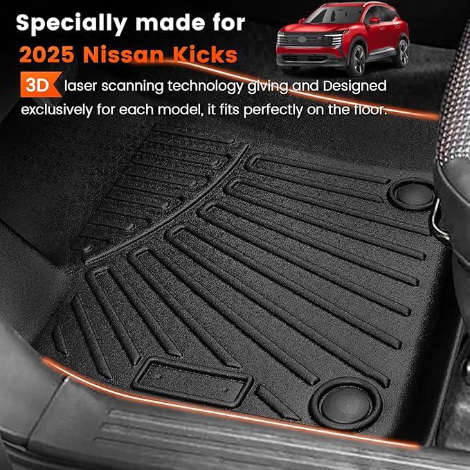 KMF Custom Fit Floor Mats for Nissan Kicks 2025 2026 S/SV/SR Accessories, Kicks Mat All Weather TPE Waterproof Car Floor Liners Front & Rear 2 Row, 3D Protection Anti-Slip Deep Grooves Car SUV Mats