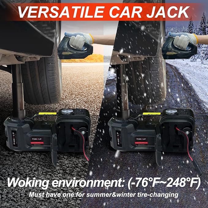 E-HEELP Electric Car Jack 5Ton 12V Kit Hydraulic (Lifting Range: 6.1~17.7 inch) with Inflator Electric Jack for Car SUV Sedan MPV Change Tires Garage Repair Emergency Kit