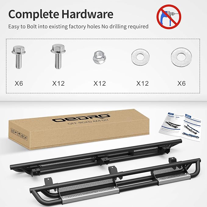 OEDRO 6 inch Running Boards, Drop Side Steps Compatible with 2018-2025 Jeep Wrangler JL & Unlimited 4 Door, Steel Nerf Bar with Silver Paintable Step Plates