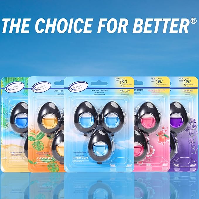 Air Jungles Car Air Freshener Vent Clip 4 Count, 4 ml Each, Long-Lasting Car Odor Eliminator, Up to 120 Days Freshness for Auto, Truck, Home