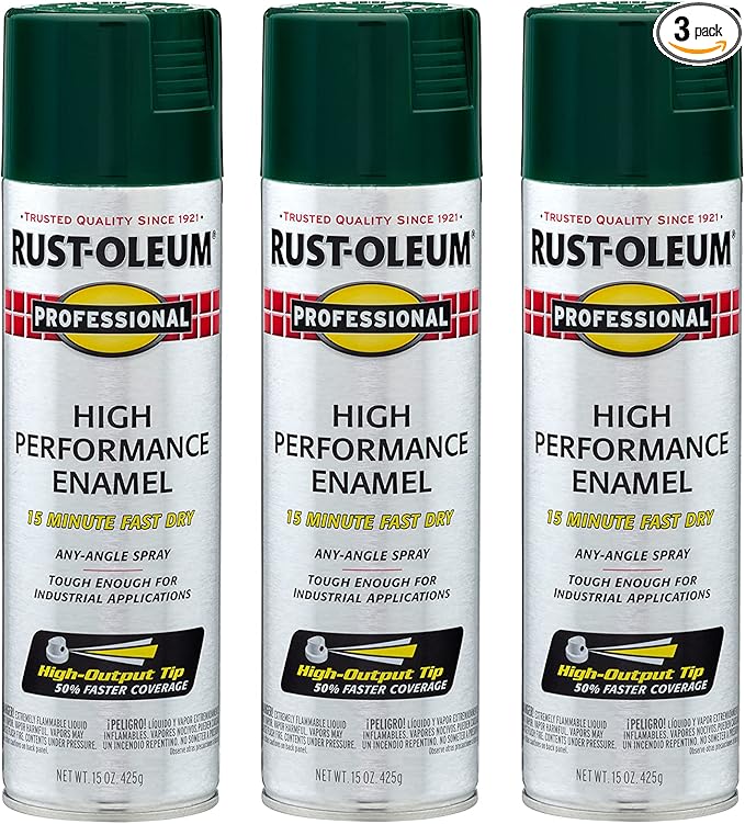 Rust-Oleum 7538838-3PK Professional High Performance Enamel Spray Paint, 15 Oz, Gloss Hunter Green, 3 Pack