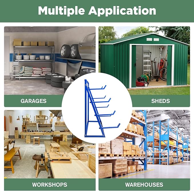 4 Tier Steel Horizontal Storage Rack, Heavy Duty Free Standing Bar Storage Cantilever Rack, Adjustable Pipe Storage Rack,4-Level Wood Lumber Shelf Organizer for Garage Workshop Shed, 2000 lbs Capacity