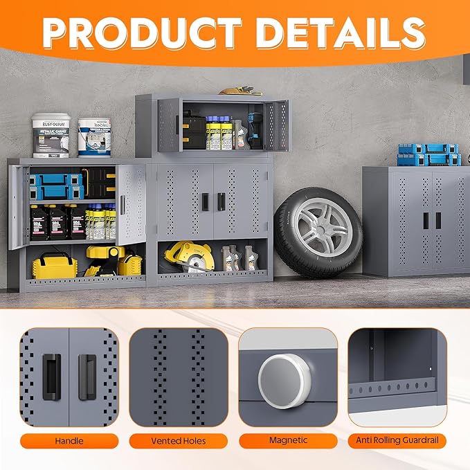 Metal Wall Storage Cabinet with Adjustable Shelf Steel Wall Mounted Garage Storage Cabinet with Doors for Basement Utility Room Warehouse Kitchen