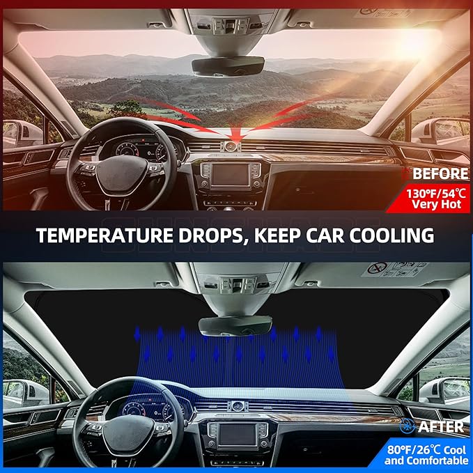 Windshield Sun Shade for H-yund-ai Santa Fe 2013-2018 Foldable Sunshade Custom Fit Front Window Car Interior Accessories Protector Blocks UV Rays