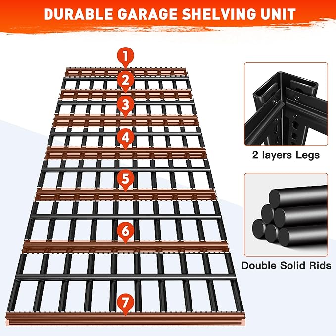 REIBII 48.2''W Garage Shelving Heavy Duty Metal Shelving 3000LBS Storage Shelves Adjustable Metal Shelves Industrial Garage Shelf for Warehouse Basement 48.2 "W x 24.2" D x 72.2 "H