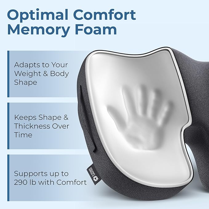 5 STARS UNITED Seat Cushion for Tailbone Pain Relief – Large Memory Foam Lifting Pillow for Coccyx, Hip, Sciatica & Post-Surgery Recovery – Wheelchair, Car, Desk, Gaming & Office Chairs, Black
