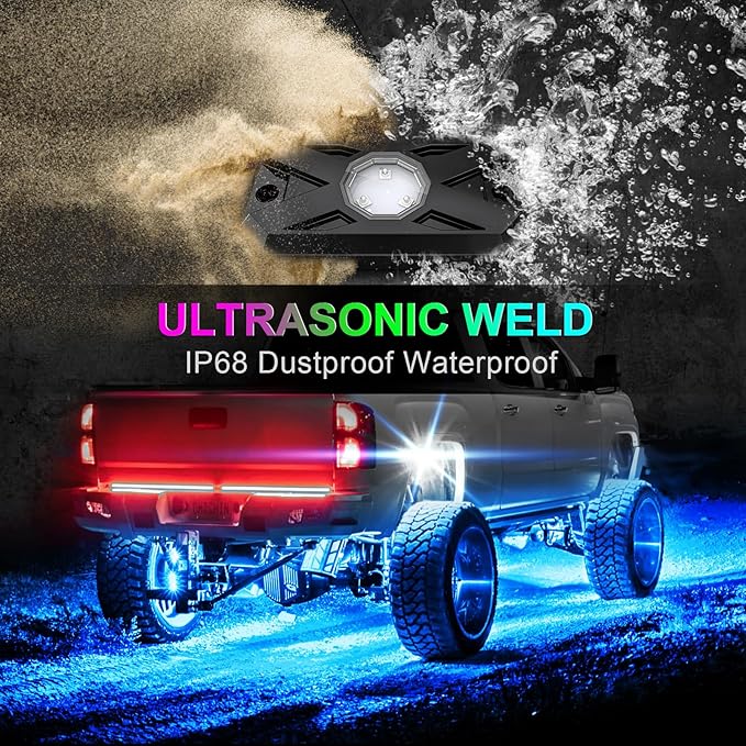YiLaie 10 Pods LED Rock Lights for Trucks with APP/RF Remote Control, Flashing Music Mode, Upgraded Underglow Led Lights for Truck ATV UTV RZR SUV Golf Cart