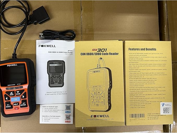 FOXWELL NT301 OBD2 Scanner Graphing Live Data Diagnostic Code Reader Professional Mechanic OBDII Scan Tool for Check Engine Light 2.8'' Color Screen OBD II Scanner for 1996 or Newer Vehicle