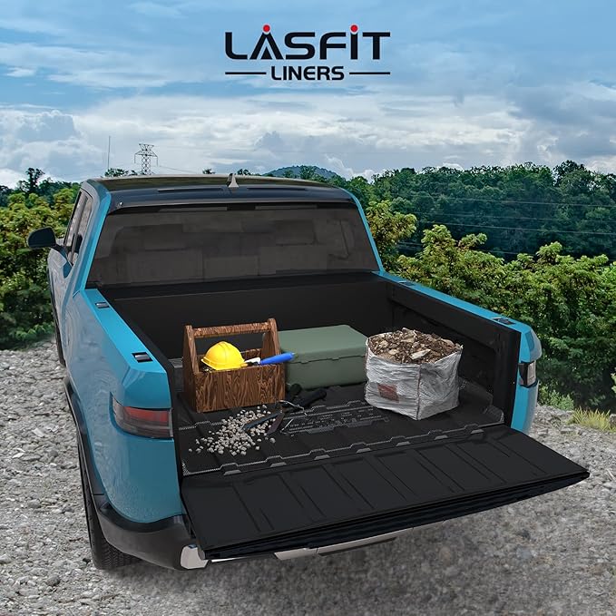 LASFIT Truck Bed Mat Fits for Rivian R1T 2025 2024 2023 2022 Accessories, Vehicle R1T Bed Mat Custom Fit Flush 2025-2022 R1T All Weather TPE R1T Truck Cargo Bed Liner, Black