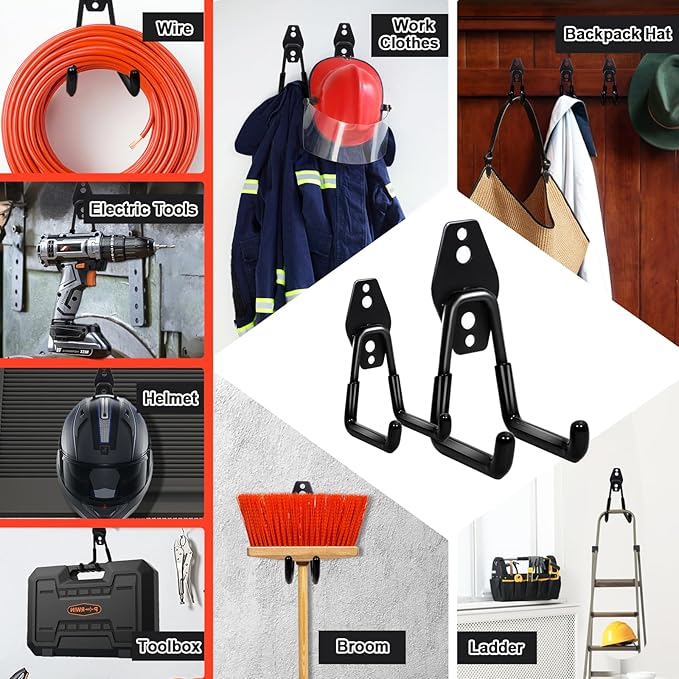 15 Pack Garage Hooks Heavy Duty with Anti-Slip Coating Wall Mount Storage Organizer for Hanging Power and Garden Tools, Ladder, Hose, Bikes, Ropes, Bulk Items Shed Hooks
