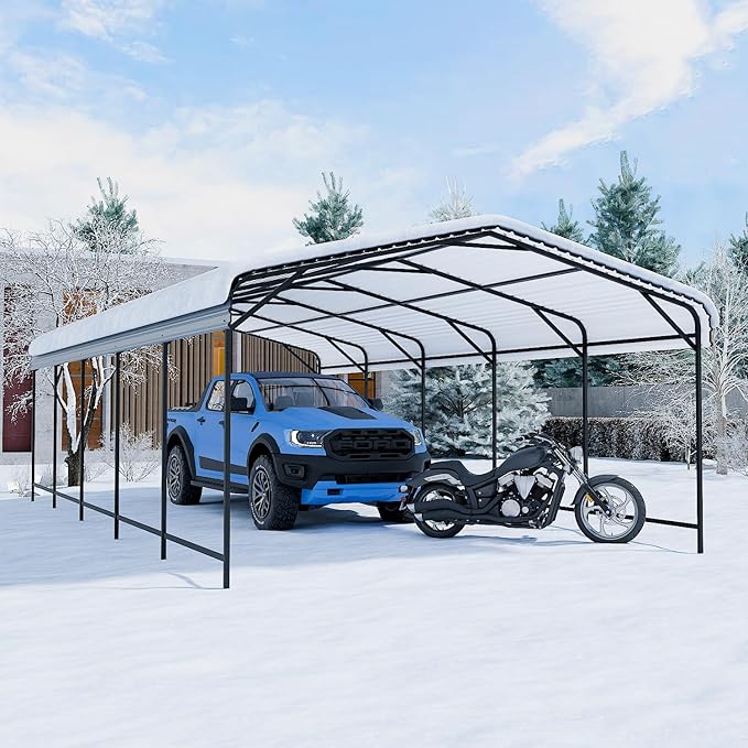 EBE 13' x 25' Metal Carport, Outdoor Steel Carport Canopy with Galvanized Steel Frame and Roof, Heavy Duty Garage Shelter Shade for Cars, Boats, and Truck