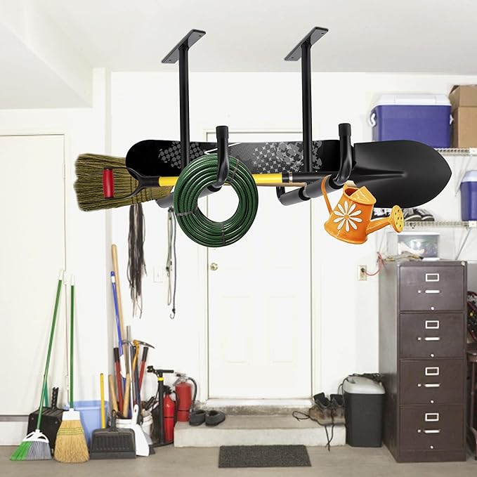 Sinoer Garage Ceiling Storage Hooks,Wall Mounted Hooks, Heavy Duty Utility Hooks for Ladder,Bike,Wood, Tools & Other Bulky Items (4 Pack, Black)