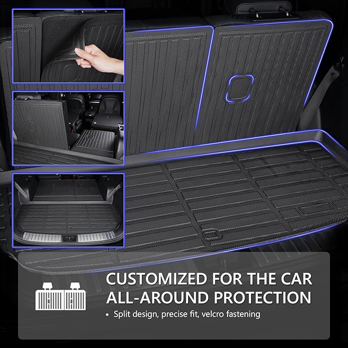 KELCSEECS® Floor Mats & Cargo Liner with Seatback Mats for 2021-2025 Ford Expedition Max 8 Seats Bench Seating(Only Fit Max), All Weather Protection TPE Floor Liners Full Set Accessories Black