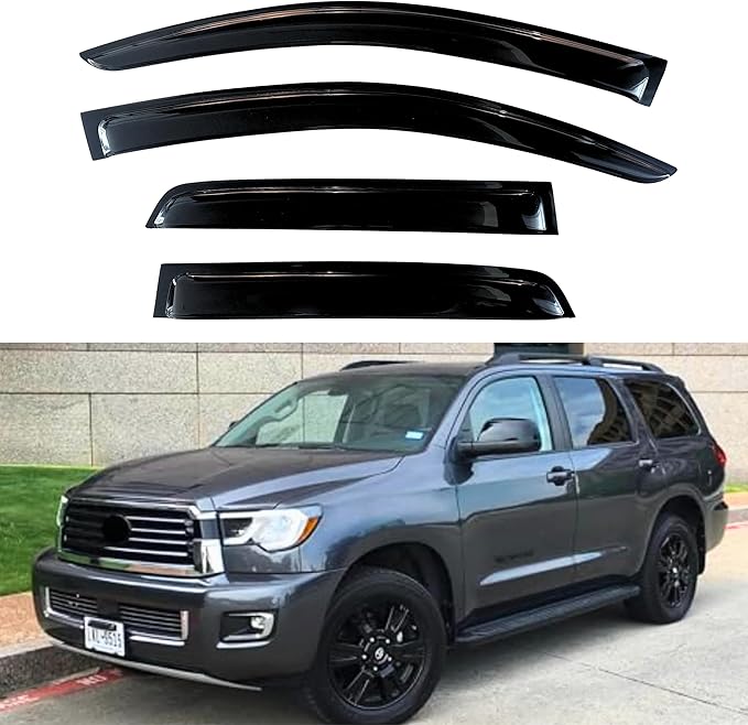 KPY Window Visor Compatible with Toyota Sequoia 2008-2022, 4PC Rain Guard Side Window Vent Deflectors Tape-On Style, 2008 2009 2010 2011 2012 2013 2014 2015 2016 2017 2018 2019 2020 2021