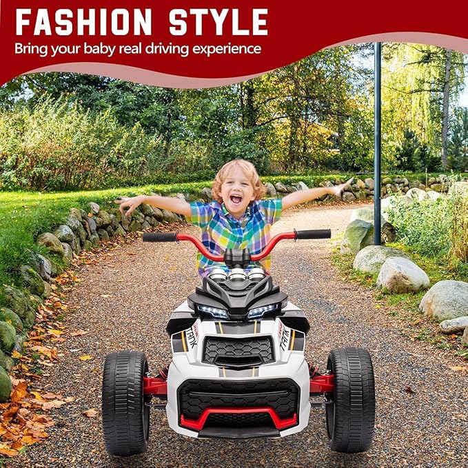 12V Kids Electric Ride-On Car with Parent Remote Control, 7MPH, 2 Speeds, 2x55W Motor, LED Lights, Music, USB & EVA Tires, 3 Wheel Battery Powered Toy Vehicle for Toddlers