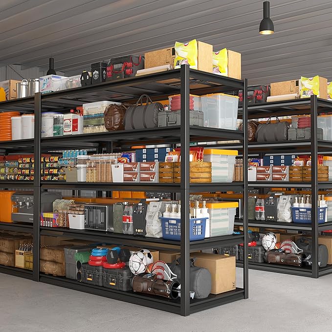 REIBII Garage Shelving 48.2" W Storage Shelves 3000LBS Metal Shelving Heavy Duty Adjustable Metal Shelf Industrial Pantry Shelves for Basement Garage Warehouse 72.2" H x 24.2" D x 48.2" W, 4 Pack