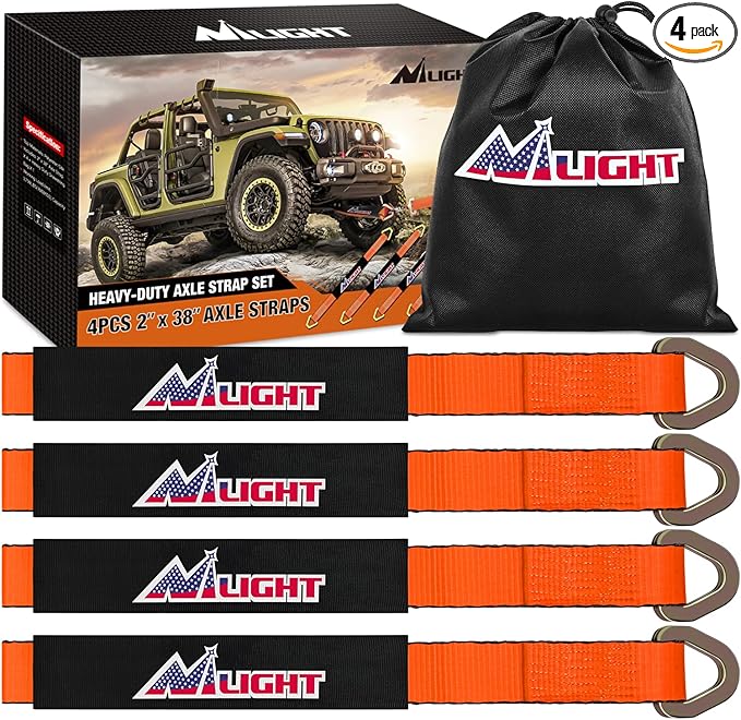 Nilight 4PCS 2"x 38" Axle Tie Down Straps with Protective Sleeve D-Ring for Securing Car Transport Lab Tested 11,127lbs Break Strength Used for Car Engine Hoist, Truck, Trailer, UTV