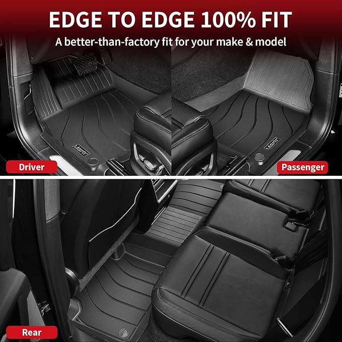 LASFIT Floor Mats for Porsche Cayenne 2019-2025 All Weather Floor Liner TPE Custom Fit 1st & 2nd Row Rubber Car Mats for Porsche Cayenne Automotive Accessories, Black, Easy to Clean