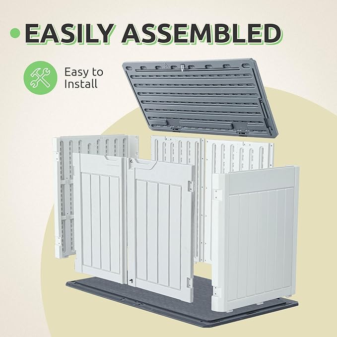 GOOBED 4.5x4ft Outdoor Horizontal Resin Storage Shed, 47 cuft Large Waterproof Tool Shed, No Shelf Included, Lockable, Easy Assembly (Light Gray)